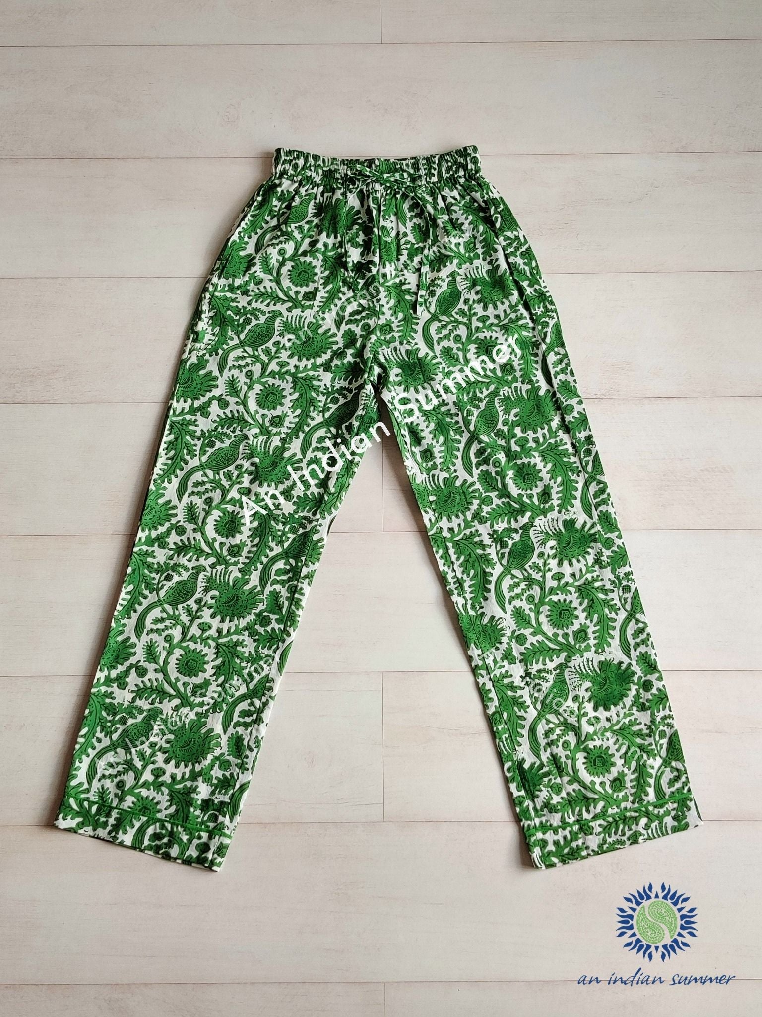Lounge Pants | Birdsong | Green | Wood Block Print | Hand Block Printed | Cotton | An Indian Summer | Seasonless Timeless Sustainable Ethical Authentic Artisan Conscious Clothing Lifestyle Brand