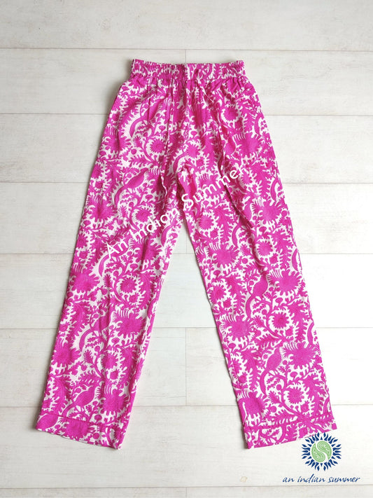 Lounge Pants | Birdsong | Pink | Wood Block Print | Hand Block Printed | Cotton | An Indian Summer | Seasonless Timeless Sustainable Ethical Authentic Artisan Conscious Clothing Lifestyle Brand