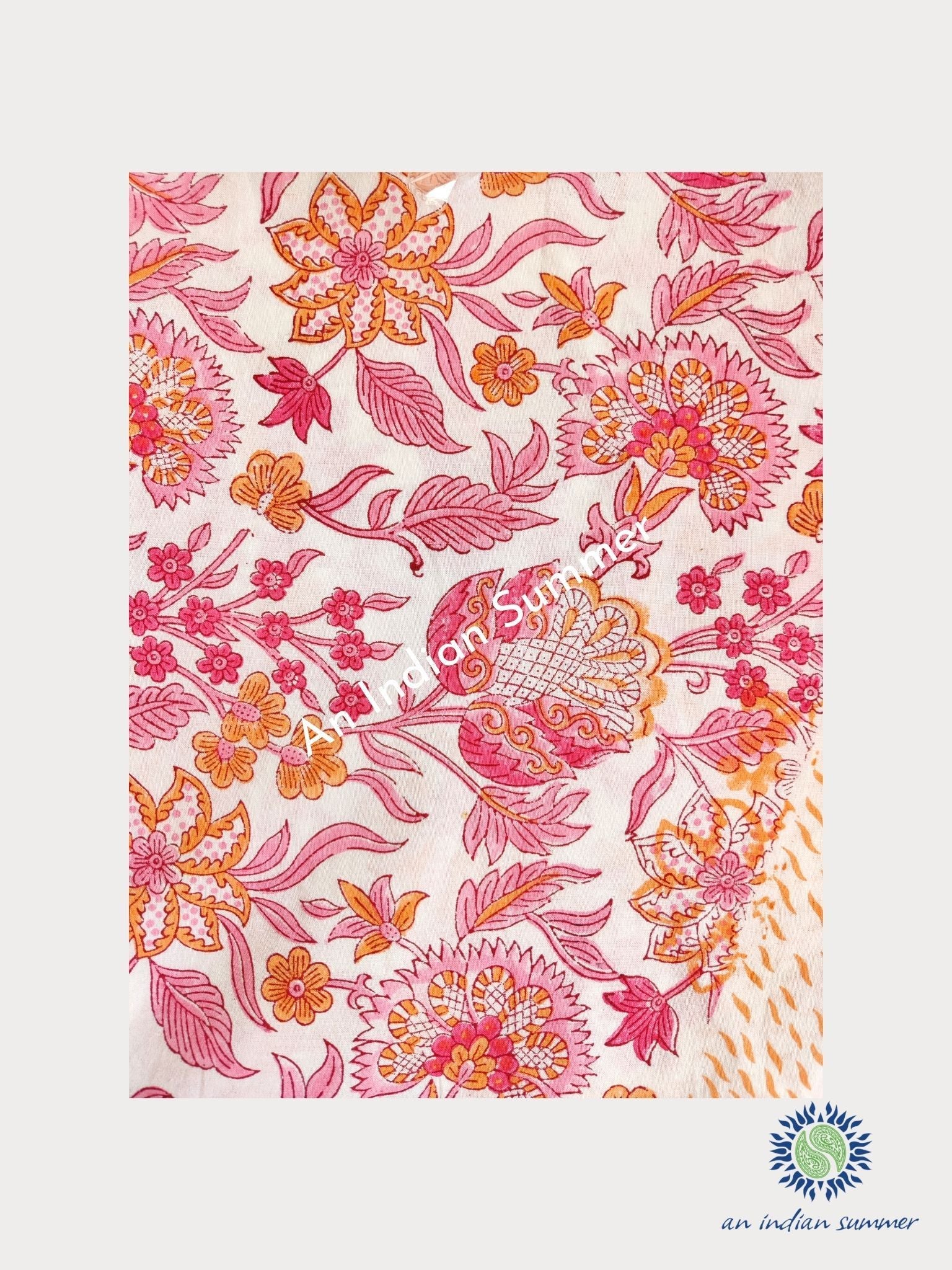 Pink & Orange | Floral Print | Round Tablecloth & Napkins Set | Hand Block Printed | Cotton | An Indian Summer | Seasonless Timeless Sustainable Ethical Authentic Artisan Conscious Clothing Lifestyle Brand
