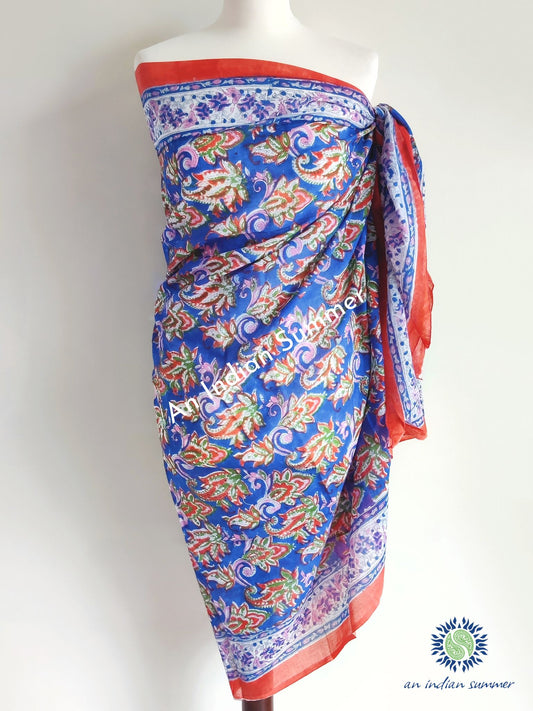 Anuradha Sarong Pareo | Blue Paisley Design | Hand Block Printed | Soft Cotton Voile | An Indian Summer | Seasonless Timeless Sustainable Ethical Authentic Artisan Conscious Clothing Lifestyle Brand