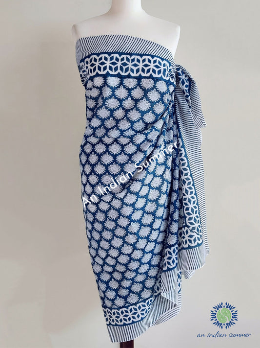 Fern Sarong Pareo | Navy Blue | Hand Block Printed | Soft Cotton Voile | An Indian Summer | Resortwear Swimwear Beachwear | Seasonless Timeless Sustainable Ethical Authentic Artisan Conscious Clothing Lifestyle Brand