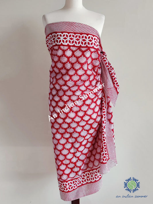 Fern Sarong Pareo | Red | Hand Block Printed | Soft Cotton Voile | An Indian Summer | Seasonless Timeless Sustainable Ethical Authentic Artisan Conscious Clothing Lifestyle Brand