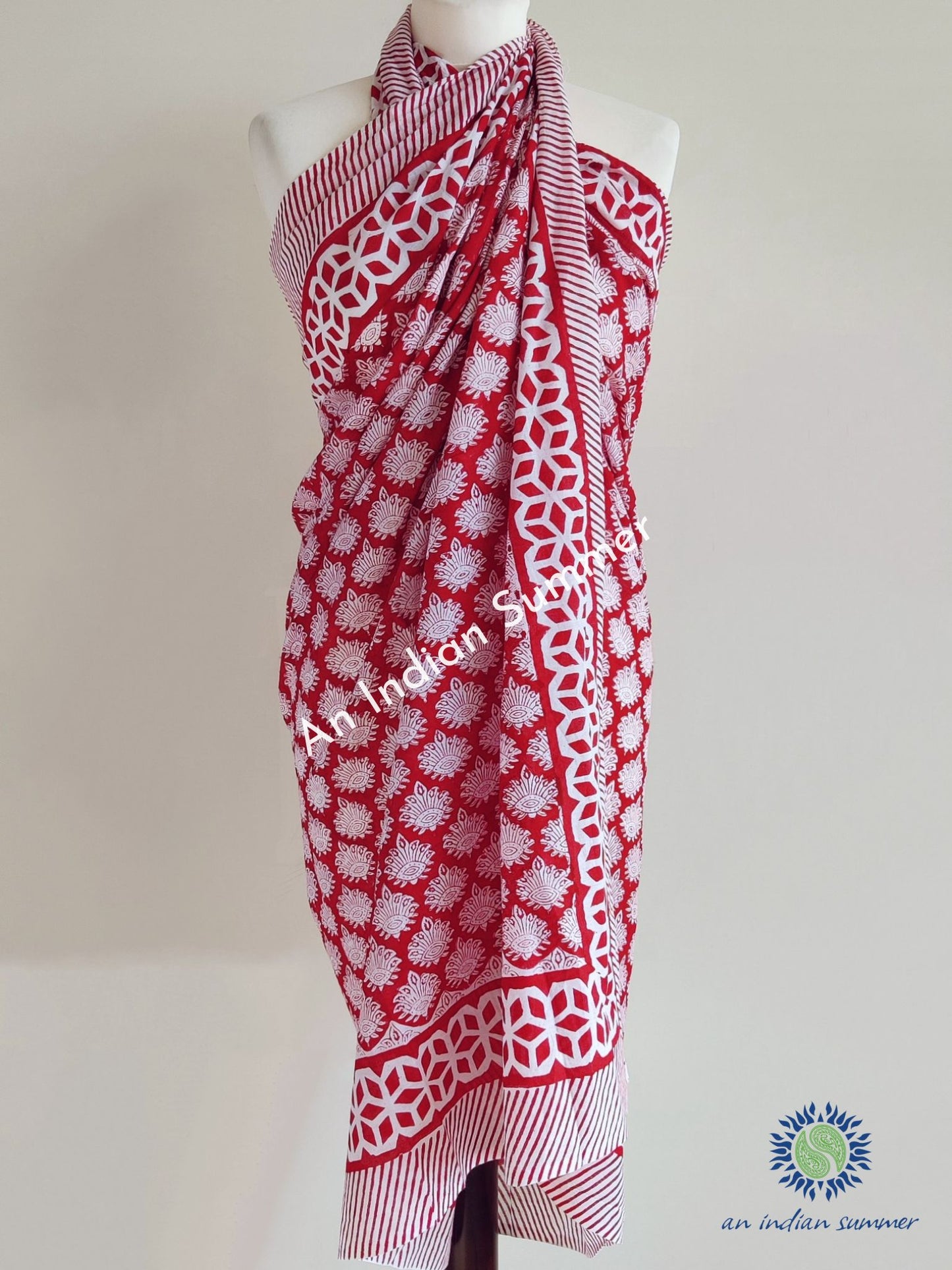 Fern Sarong Pareo | Red | Hand Block Printed | Soft Cotton Voile | An Indian Summer | Seasonless Timeless Sustainable Ethical Authentic Artisan Conscious Clothing Lifestyle Brand
