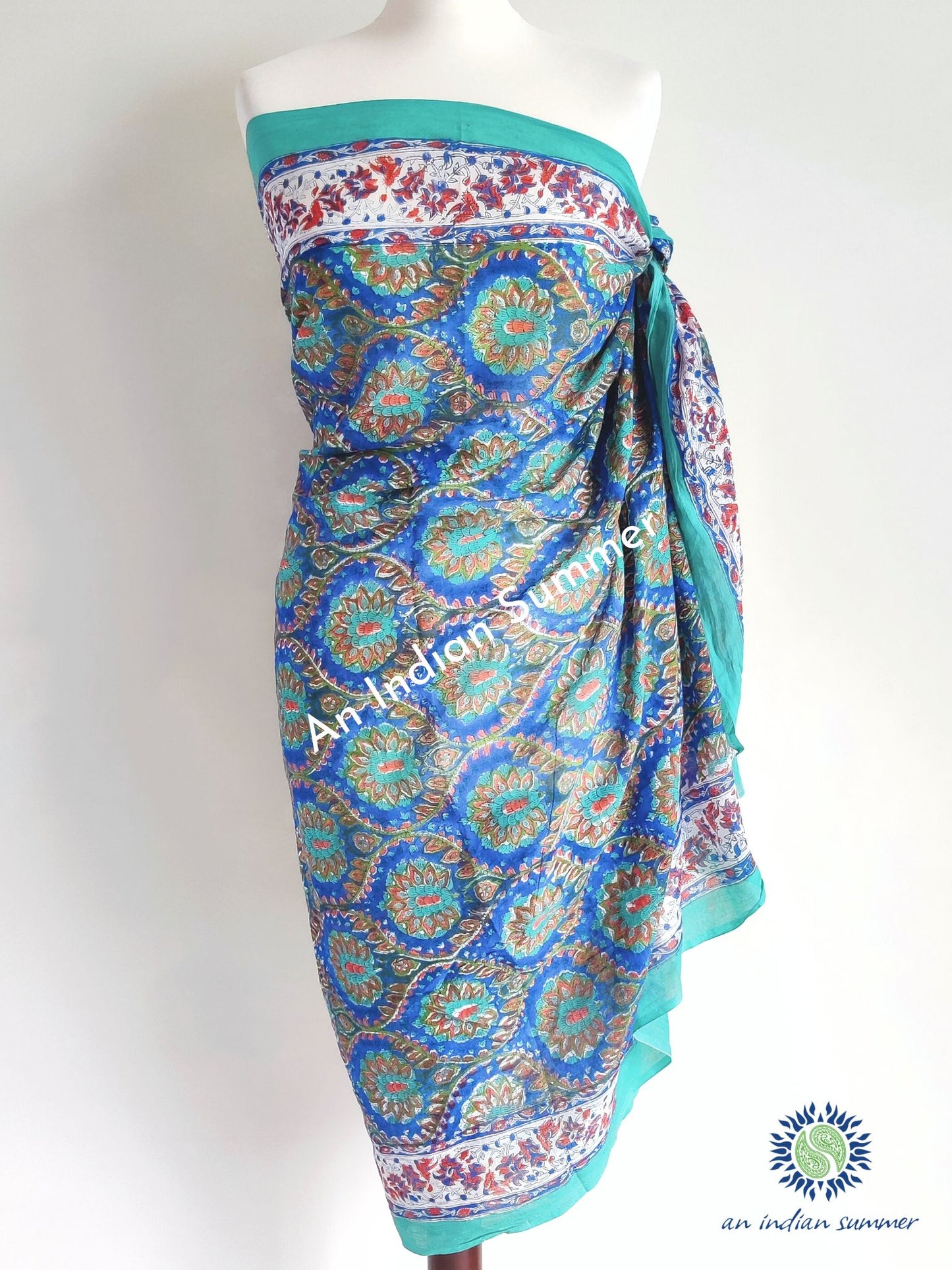 Lavanya Sarong Pareo | Blue Tile Print | Hand Block Printed | Soft Cotton Voile | An Indian Summer | Seasonless Timeless Sustainable Ethical Authentic Artisan Conscious Clothing Lifestyle Brand