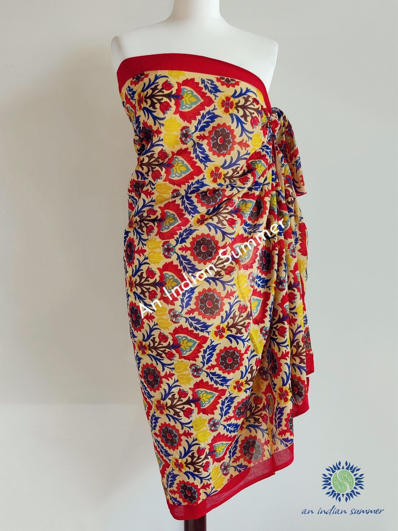 Samara Sarong Pareo | Red | Hand Block Printed | Soft Cotton Voile | An Indian Summer | Seasonless Timeless Sustainable Ethical Authentic Artisan Conscious Clothing Lifestyle Brand