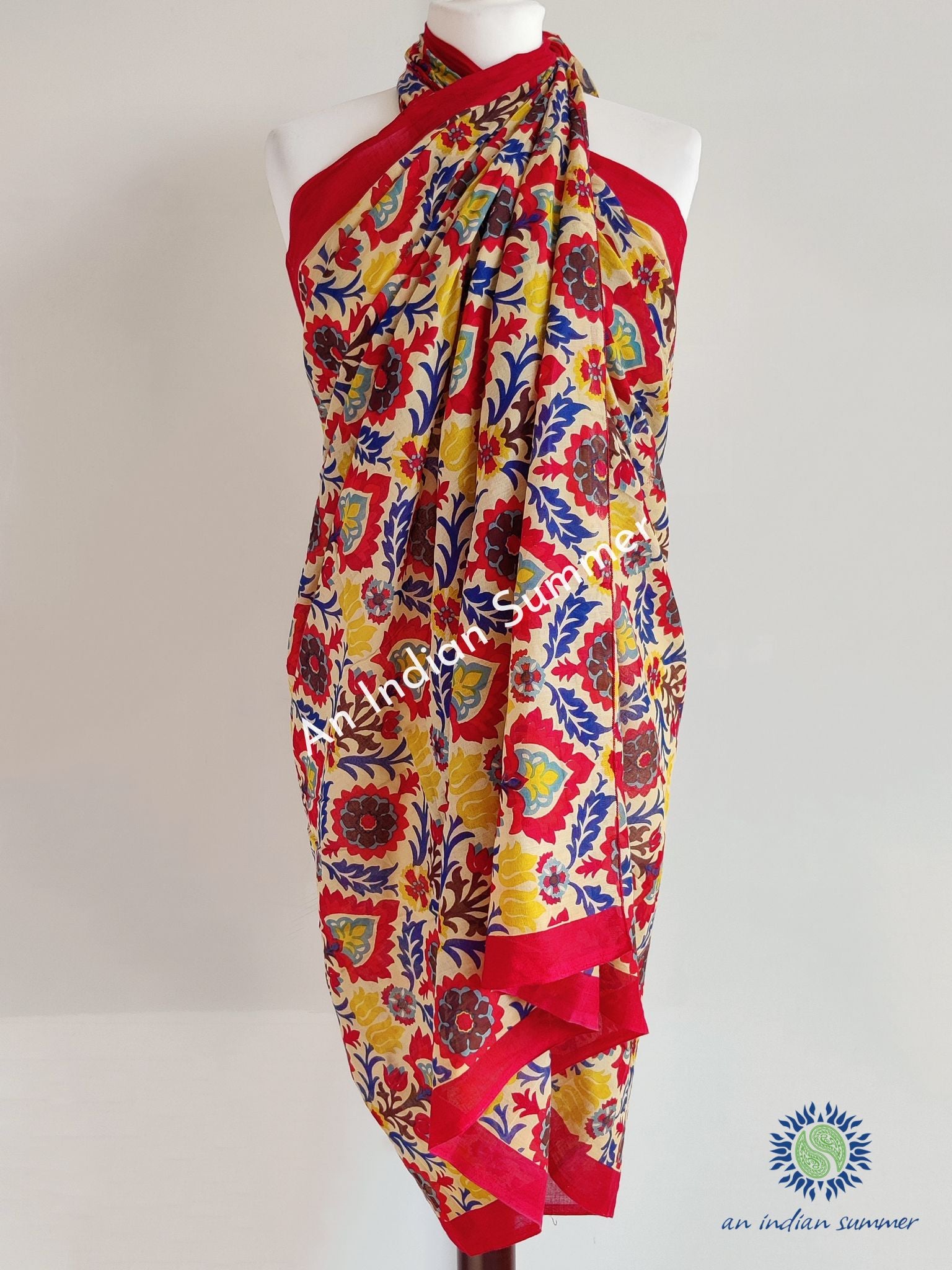 Samara Sarong Pareo | Red | Hand Block Printed | Soft Cotton Voile | An Indian Summer | Seasonless Timeless Sustainable Ethical Authentic Artisan Conscious Clothing Lifestyle Brand