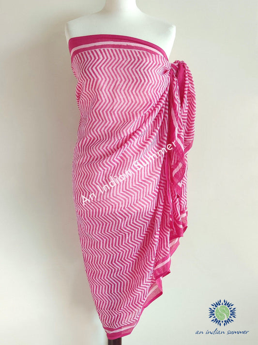 Wavy Zigzag Sarong Pareo | Pink | Hand Block Printed | Soft Cotton Voile | An Indian Summer | Seasonless Timeless Sustainable Ethical Authentic Artisan Conscious Clothing Lifestyle Brand
