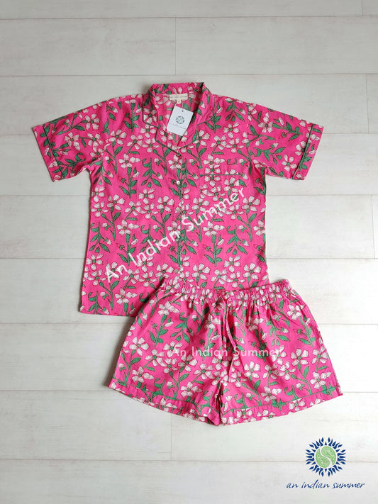 Short Pyjama Set Aster | Fuchsia | Hand Printed Cotton Voile | An Indian Summer | Authentic Timeless Seasonless Sustainable Ethical Artisan Conscious Responsible Clothing