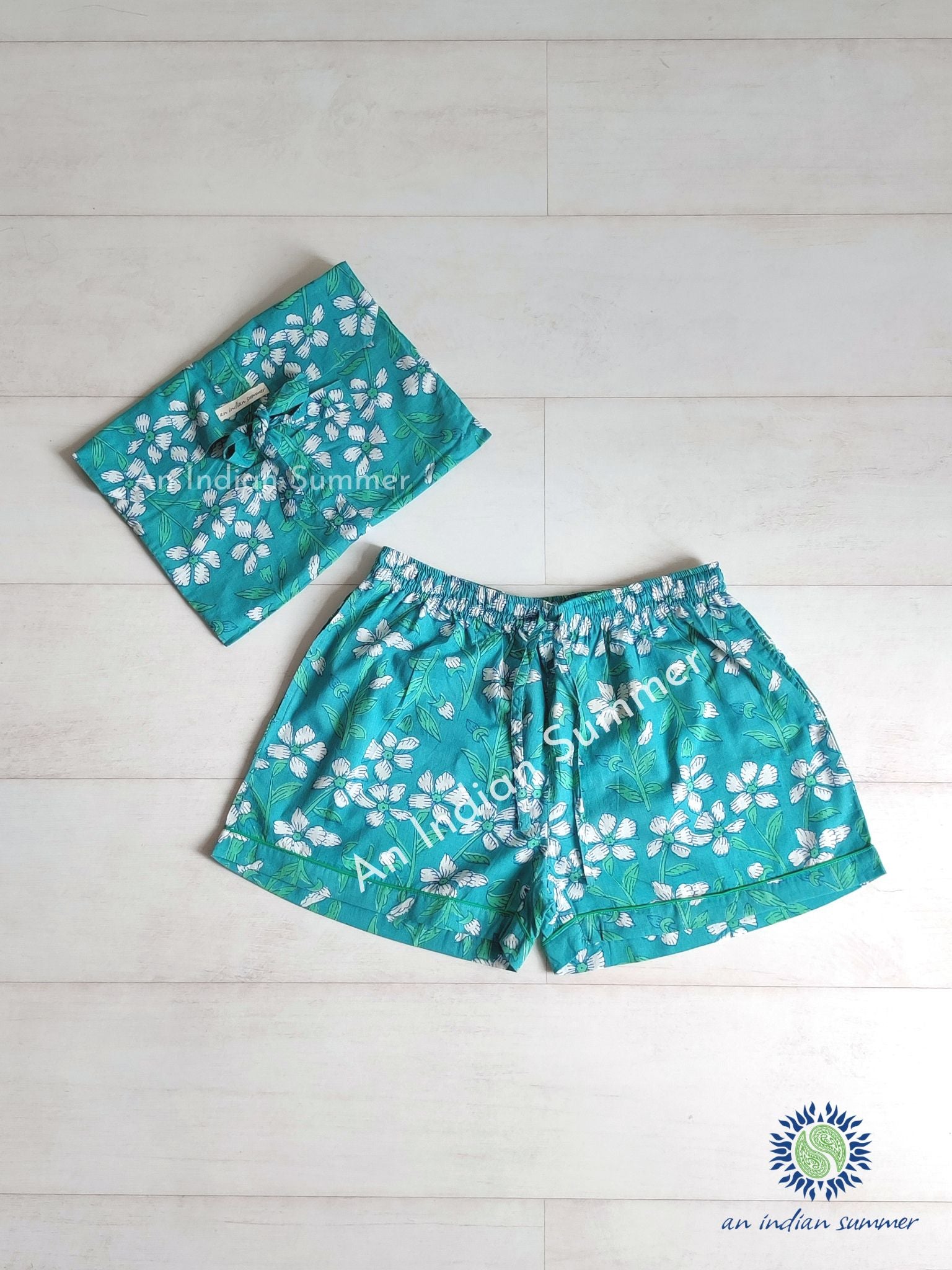 Shorts Aster | Ocean | Hand Printed Cotton Voile | An Indian Summer | Authentic Timeless Seasonless Sustainable Ethical Artisan Conscious Responsible Clothing