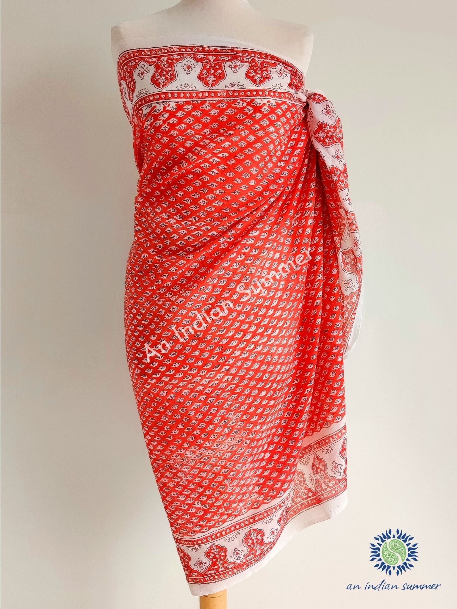 Sprig Sarong | Orange | Hand Block Printed | Cotton Voile | An Indian Summer | Seasonless Timeless Sustainable Ethical Authentic Artisan Conscious Clothing Lifestyle Brand