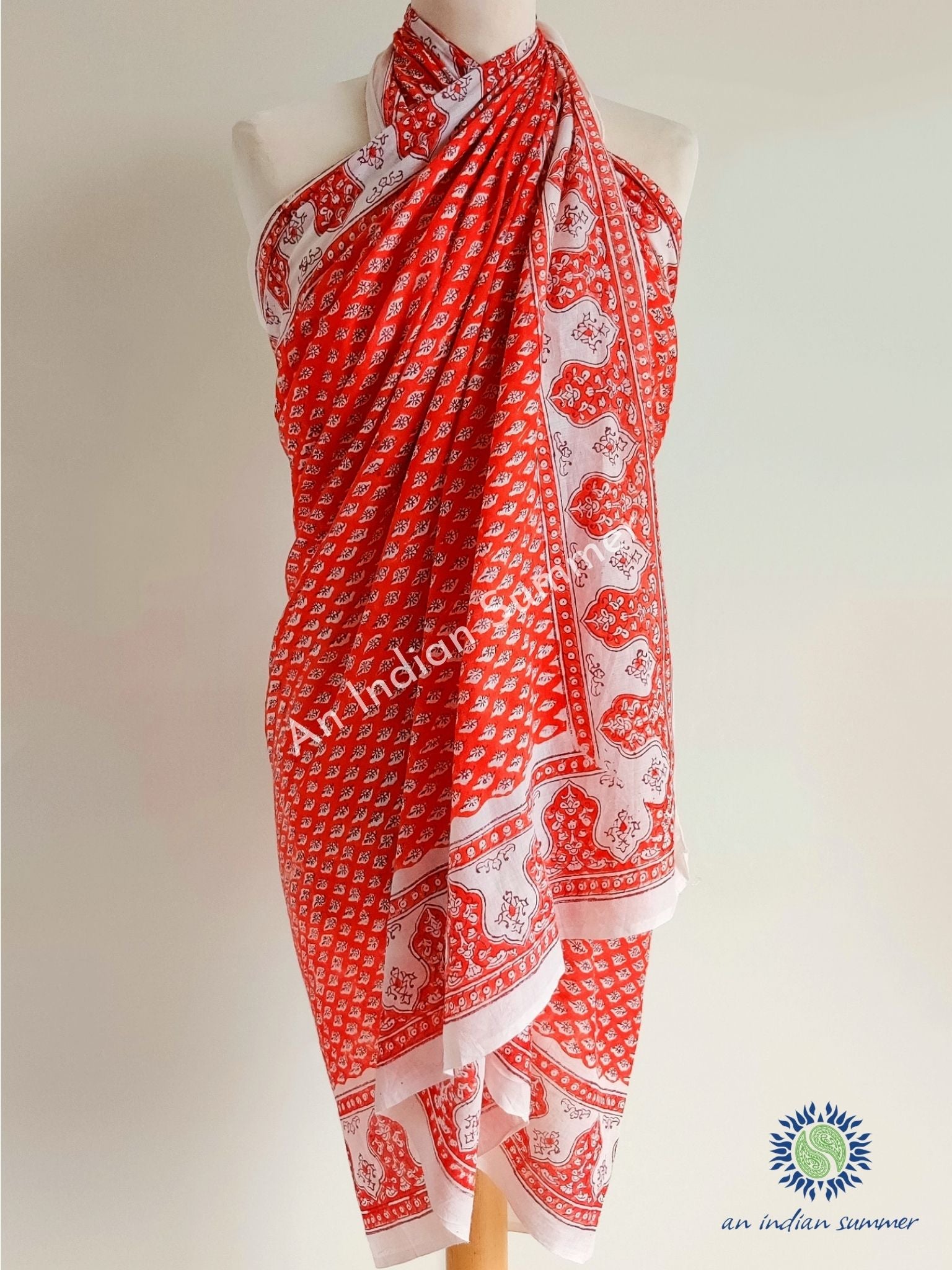 Sprig Sarong | Orange | Hand Block Printed | Cotton Voile | An Indian Summer | Seasonless Timeless Sustainable Ethical Authentic Artisan Conscious Clothing Lifestyle Brand
