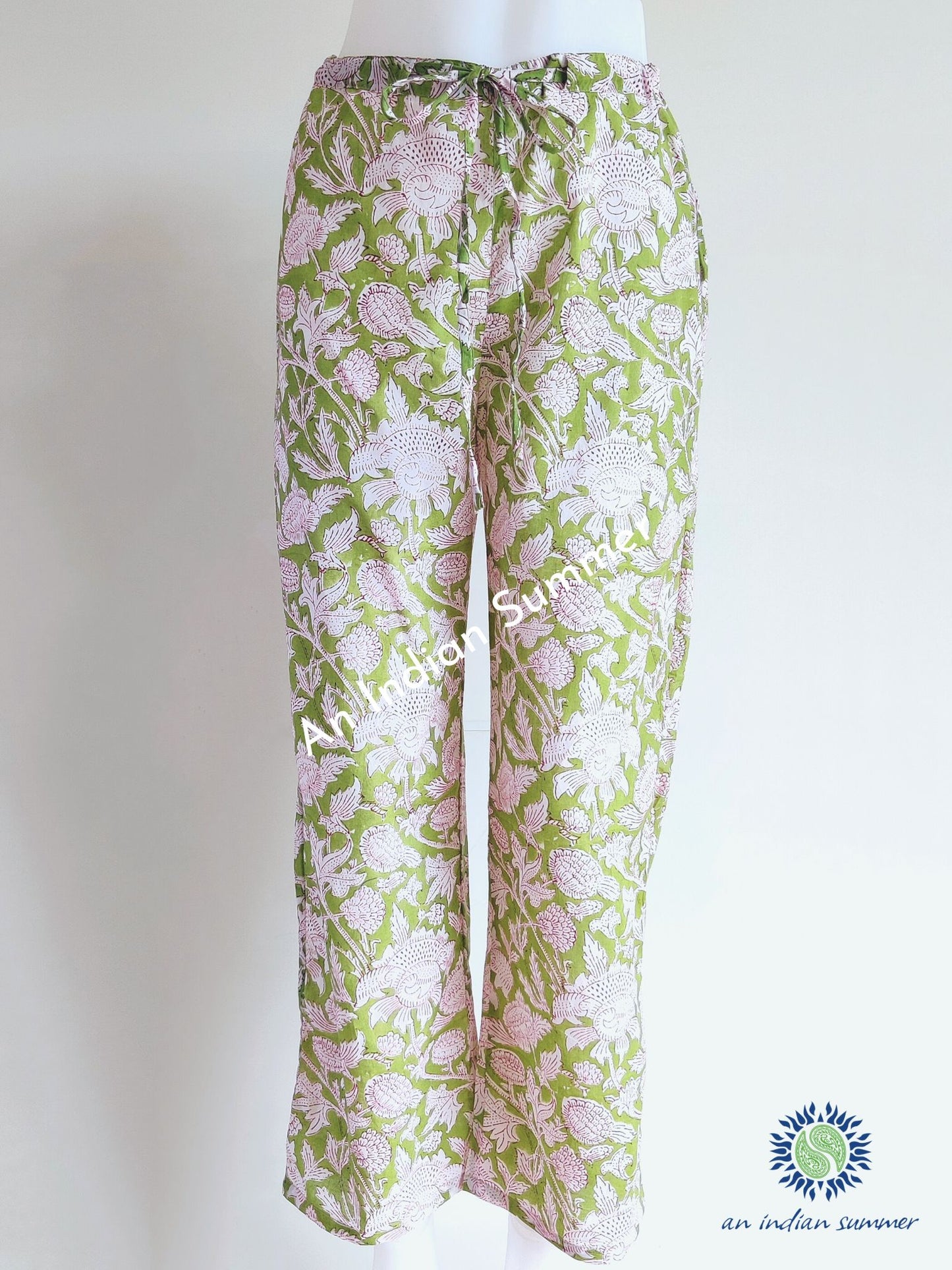 Cotton Trousers | Thistle | Apple Green | Botanical Block Print | Hand Block Printed | Cotton Voile | An Indian Summer | Seasonless Timeless Sustainable Ethical Authentic Artisan Conscious Clothing Lifestyle Brand