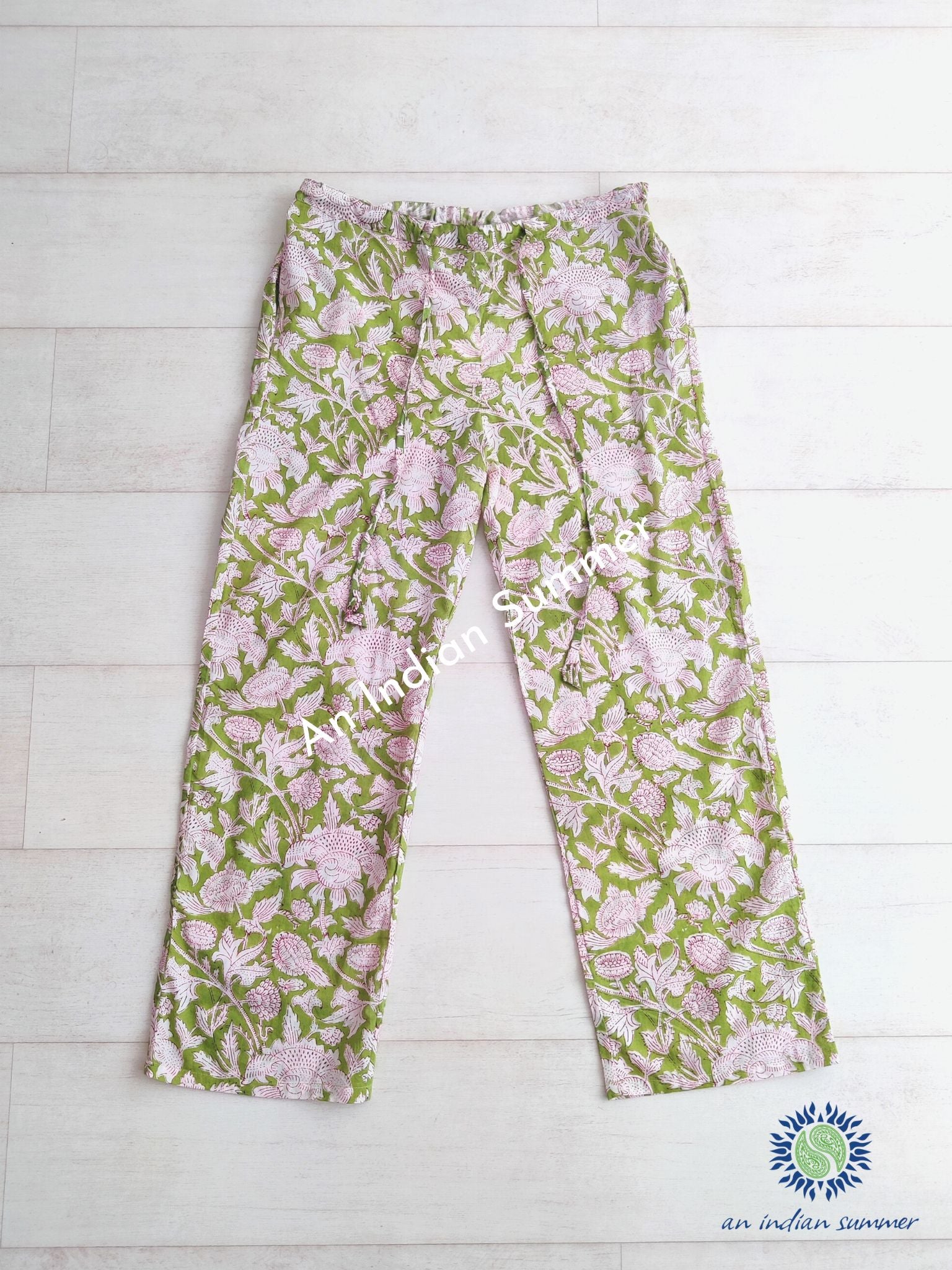 Cotton Trousers | Thistle | Apple Green | Botanical Block Print | Hand Block Printed | Cotton Voile | An Indian Summer | Seasonless Timeless Sustainable Ethical Authentic Artisan Conscious Clothing Lifestyle Brand