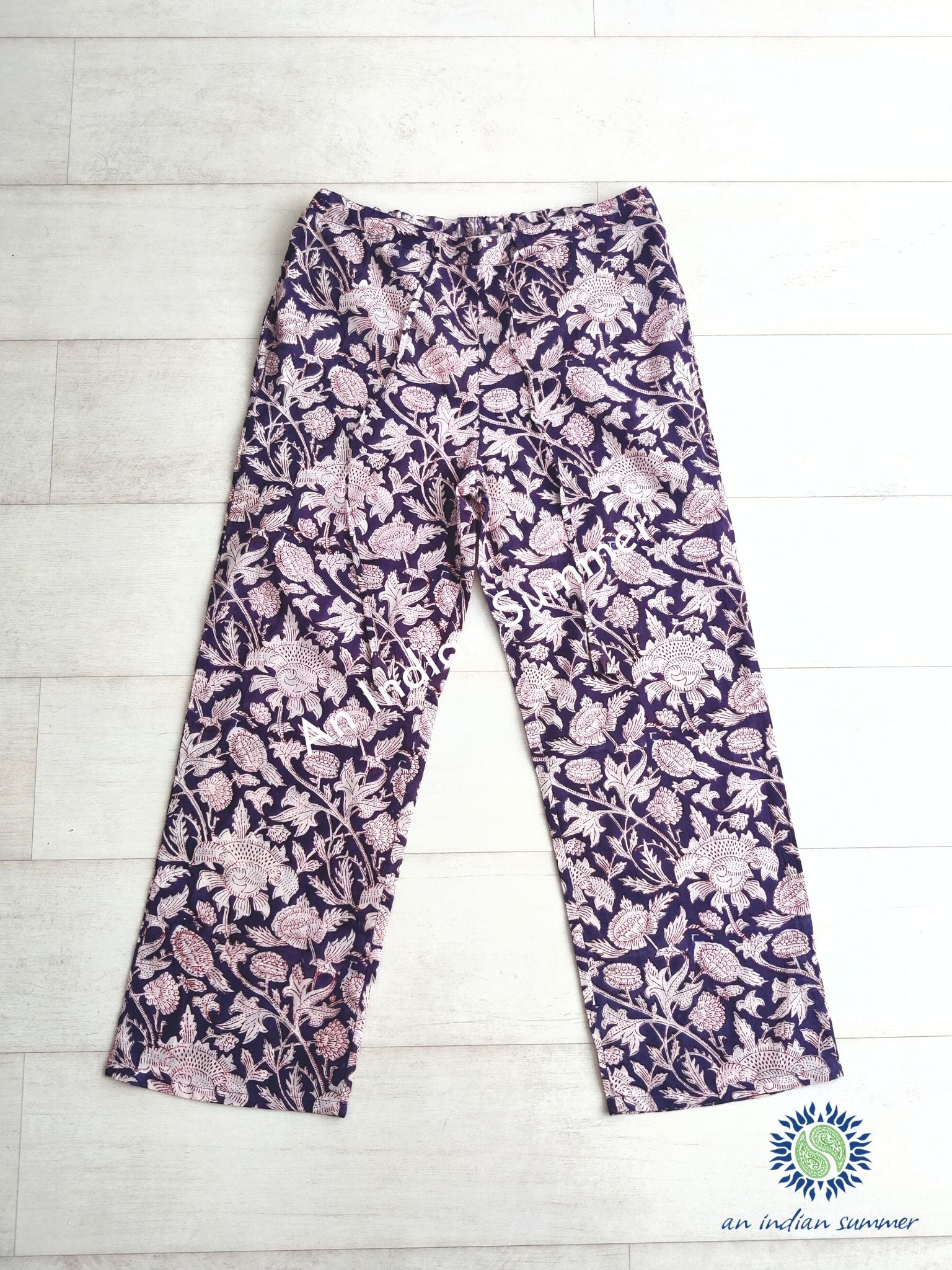 Cotton Trousers | Thistle | French Navy | Botanical Block Print | Hand Block Printed | Cotton Voile | An Indian Summer | Seasonless Timeless Sustainable Ethical Authentic Artisan Conscious Clothing Lifestyle Brand