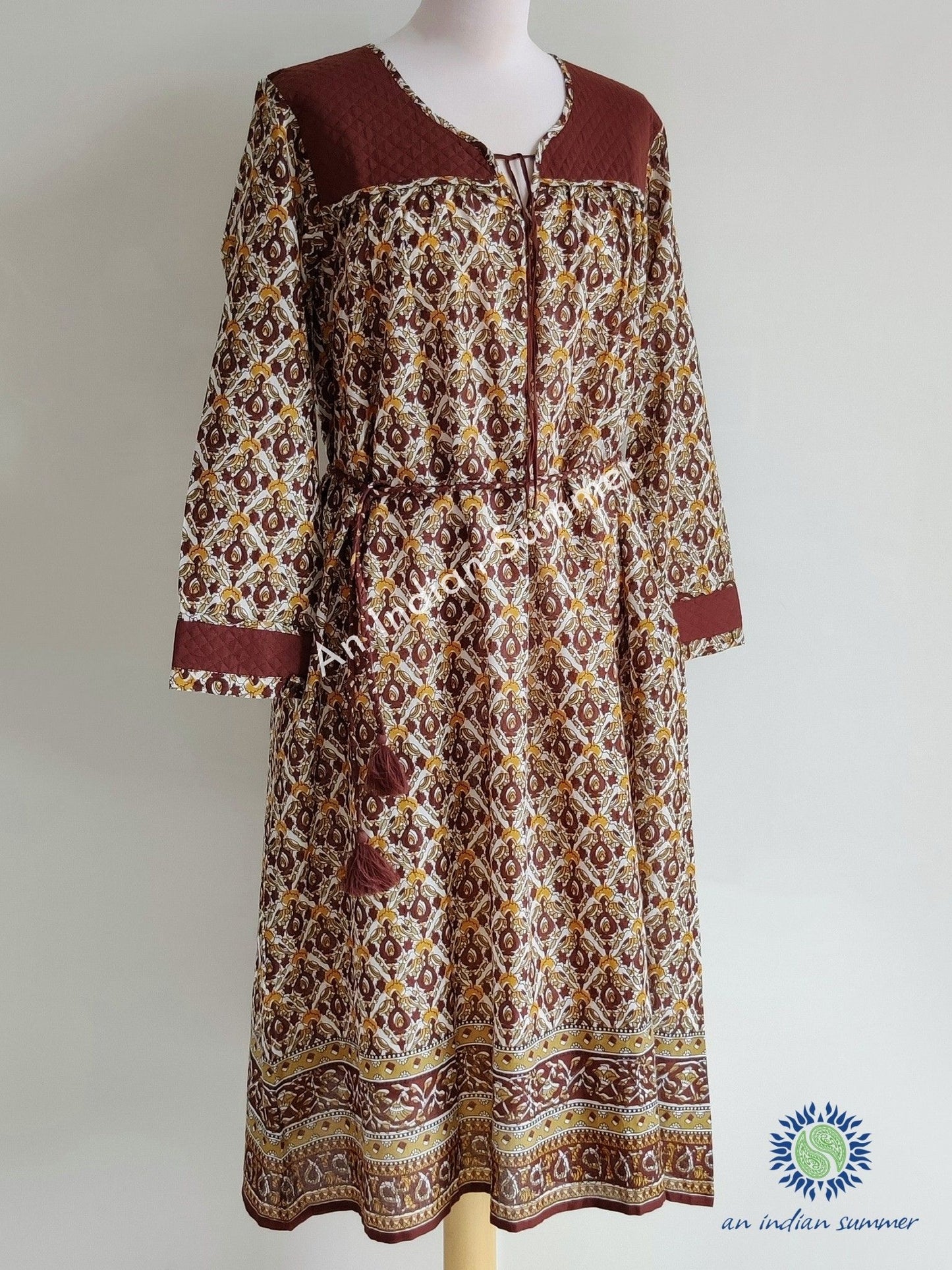 Vintage Quilted Dress with Belt Chestnut Brown | Cotton Voile | An Indian Summer | Seasonless Timeless Sustainable Ethical Authentic Artisan Conscious Clothing Lifestyle Brand