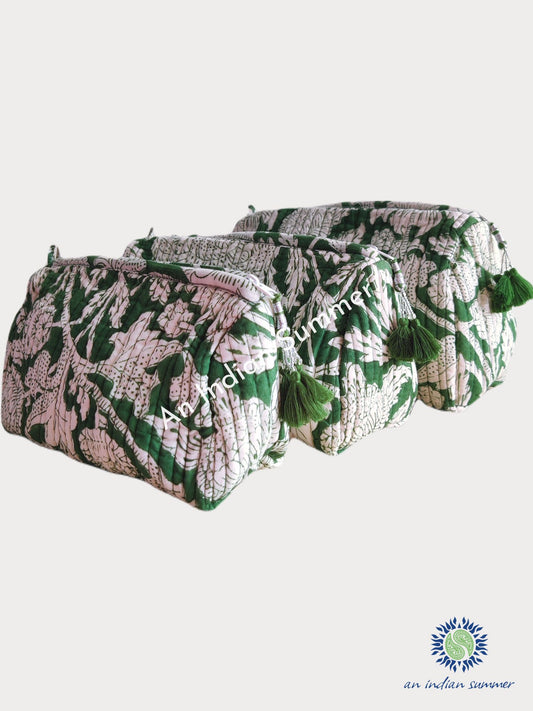 Set of 3 Washbags | Green | Hand Printed | Cotton | An Indian Summer | Seasonless Timeless Sustainable Ethical Authentic Artisan Conscious Clothing Lifestyle Brand