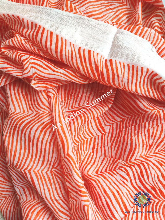 Savannah Woven Border Sarong Pareo | Orange | Hand Block Printed | Soft Cotton Voile | An Indian Summer | Seasonless Timeless Sustainable Ethical Authentic Artisan Conscious Clothing Lifestyle Brand