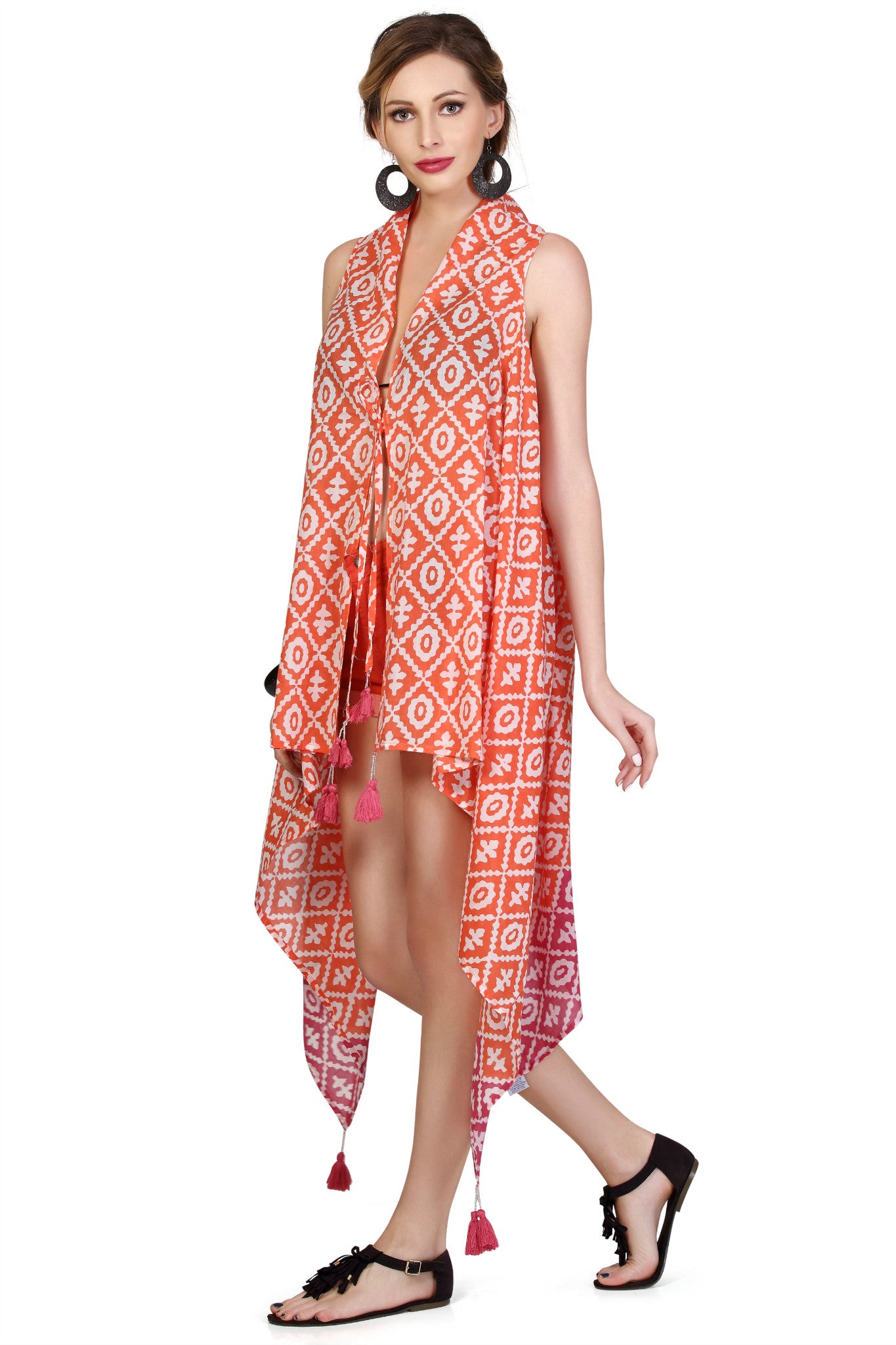 Bahamas Sleeveless Jacket Cover Up - Coral & Pink - An Indian Summer