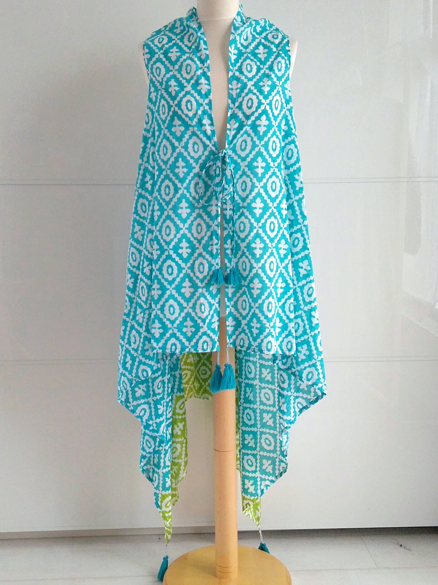 Bahamas Sleeveless Jacket Cover Up - Turquoise & Lime - An Indian Summer