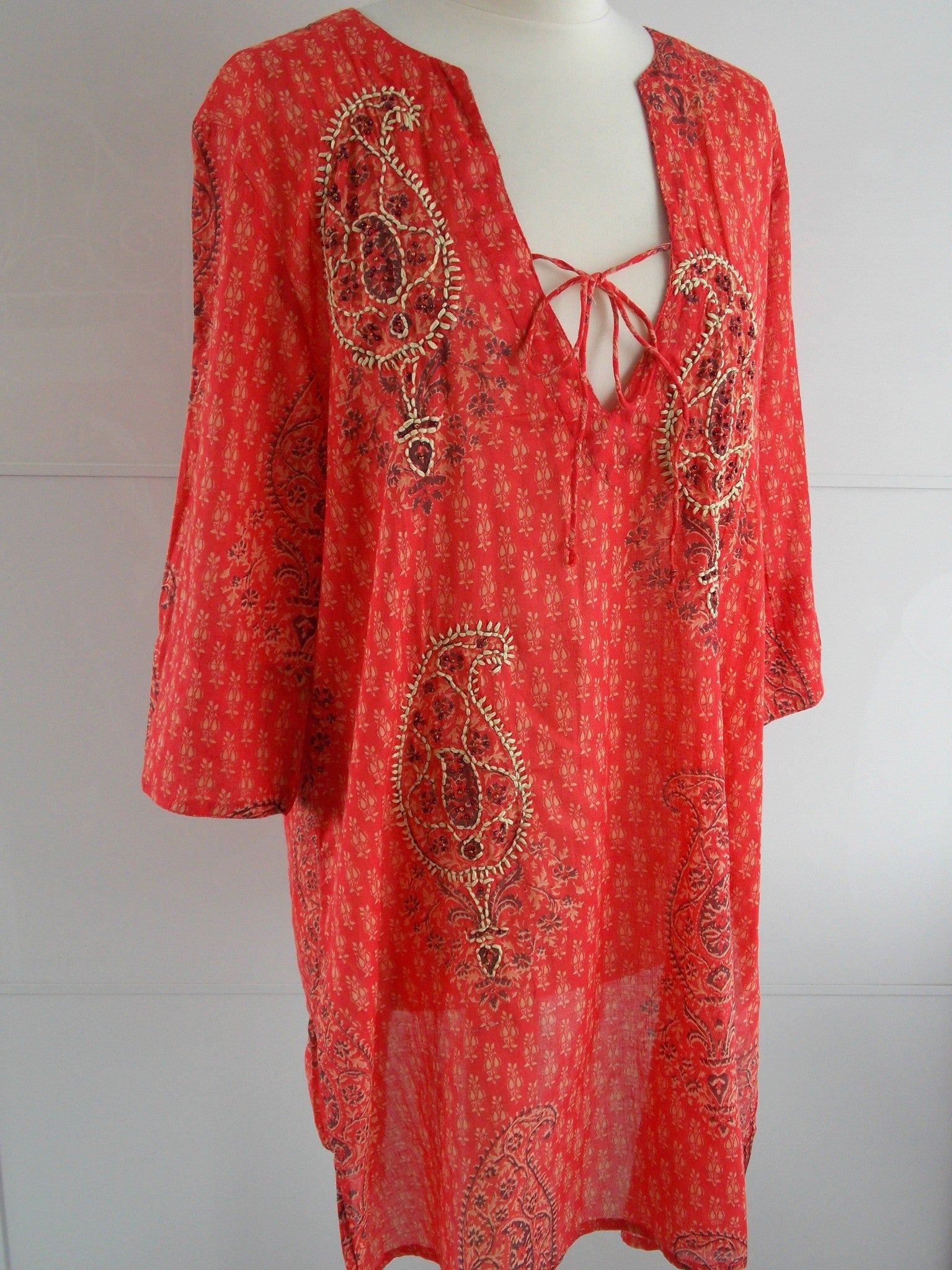 Paisley Embroidered Tunic - Orange - An Indian Summer