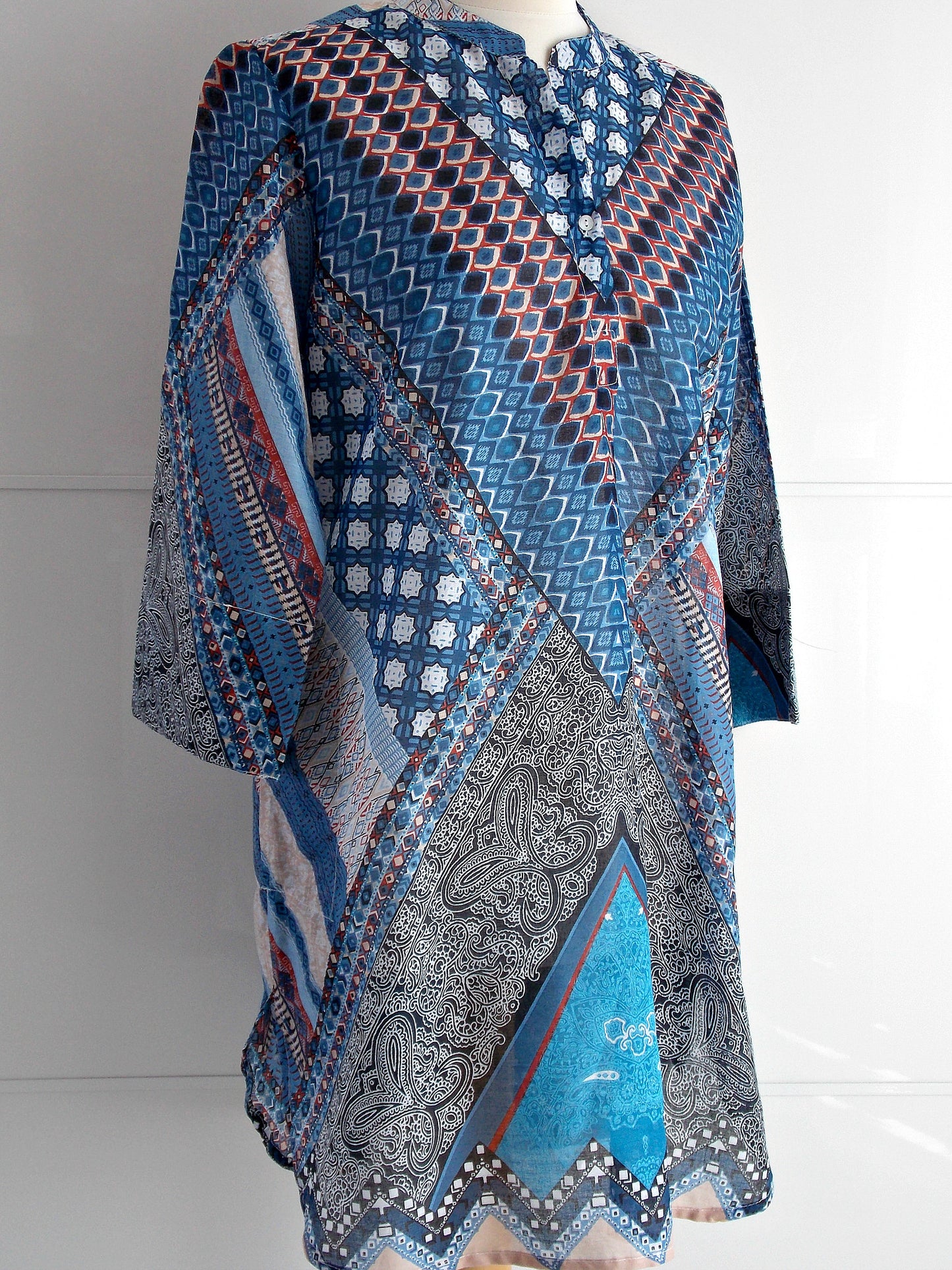 Yolanda Tunic | Blue | African Inspired Print Tunic | Soft Fine Lightweight Cotton Voile | An Indian Summer | Sustainable Ethical Authentic Artisan Brand