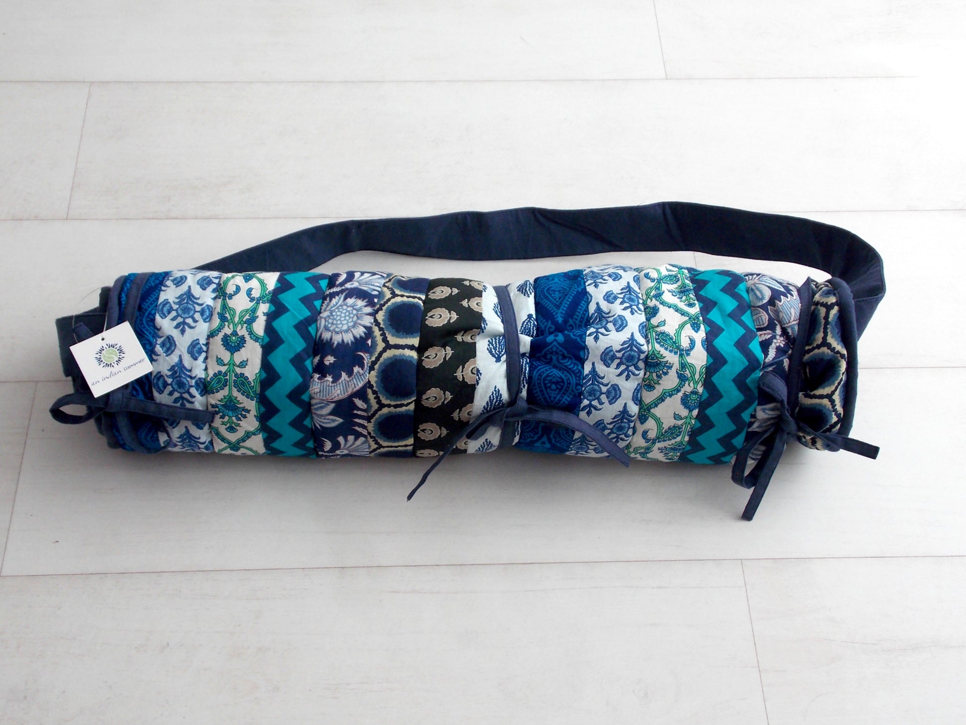 Teal Medley Yoga Mat - Patchwork Stripes - An Indian Summer