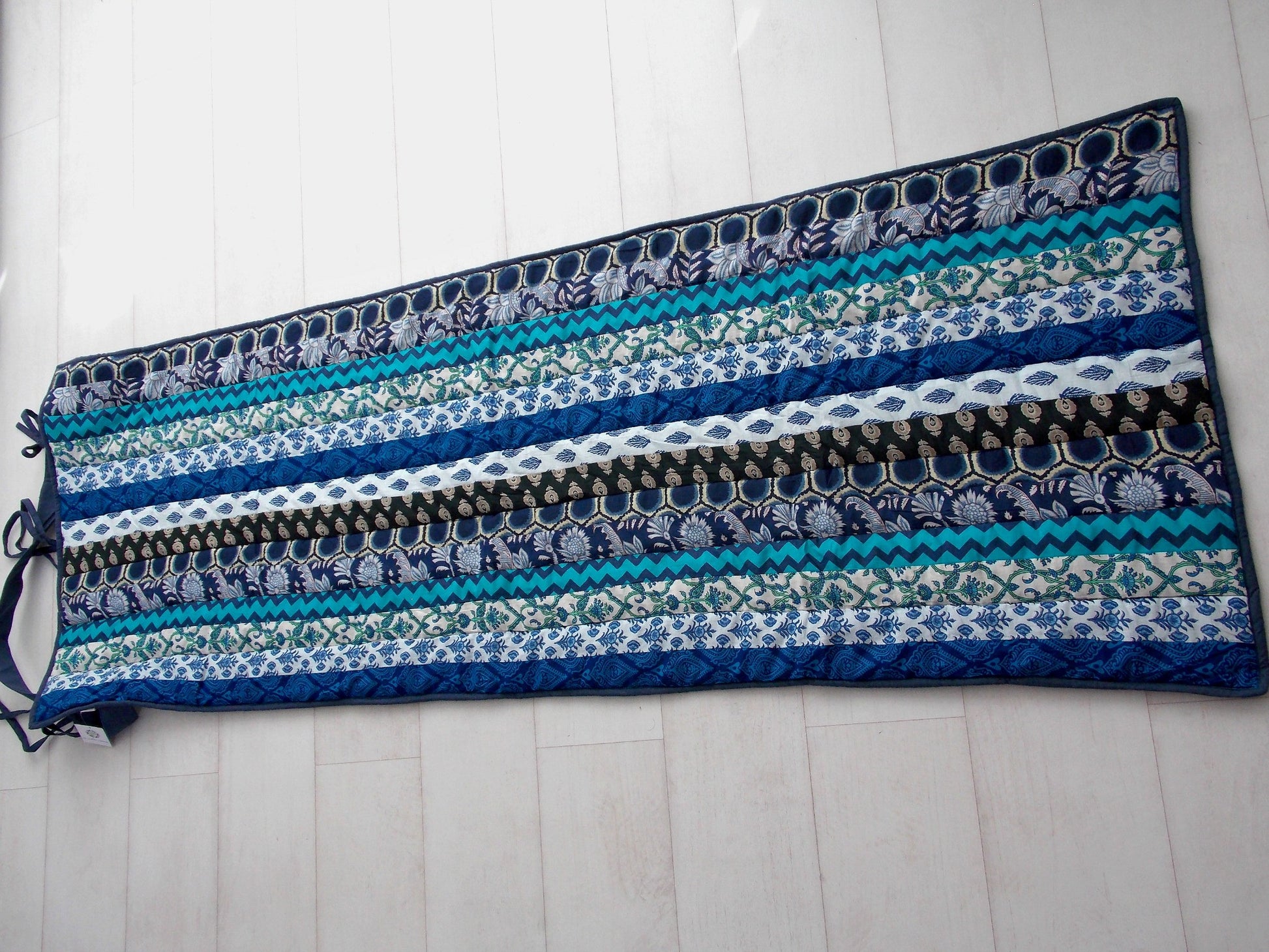 Teal Medley Yoga Mat - Patchwork Stripes - An Indian Summer
