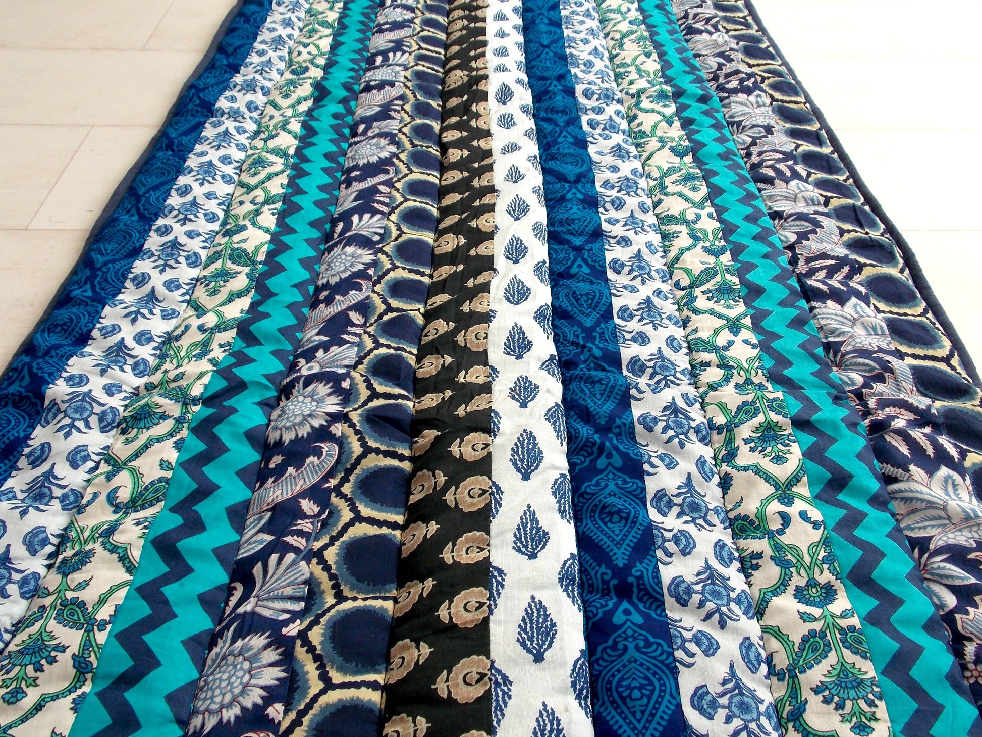Teal Medley Yoga Mat - Patchwork Stripes - An Indian Summer