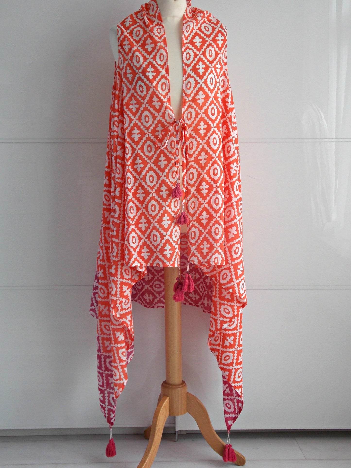Bahamas Sleeveless Jacket Cover Up - Coral & Pink - An Indian Summer