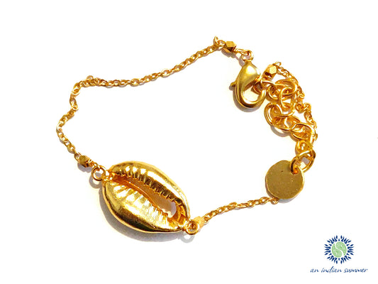 Gold Cowrie Shell Bracelet | Sterling Silver Plated & 22 Carat Gold Plated | An Indian Summer | Seasonless Timeless Sustainable Ethical Authentic Artisan Conscious Clothing Lifestyle Brand