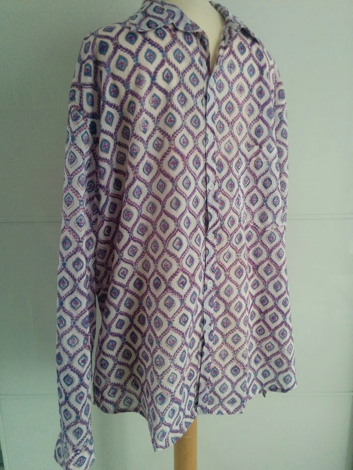 Diamond Block Print Shirt - White & Purple - An Indian Summer
