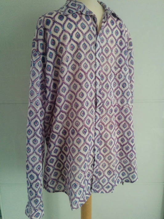 Diamond Block Print Shirt - White & Purple - An Indian Summer