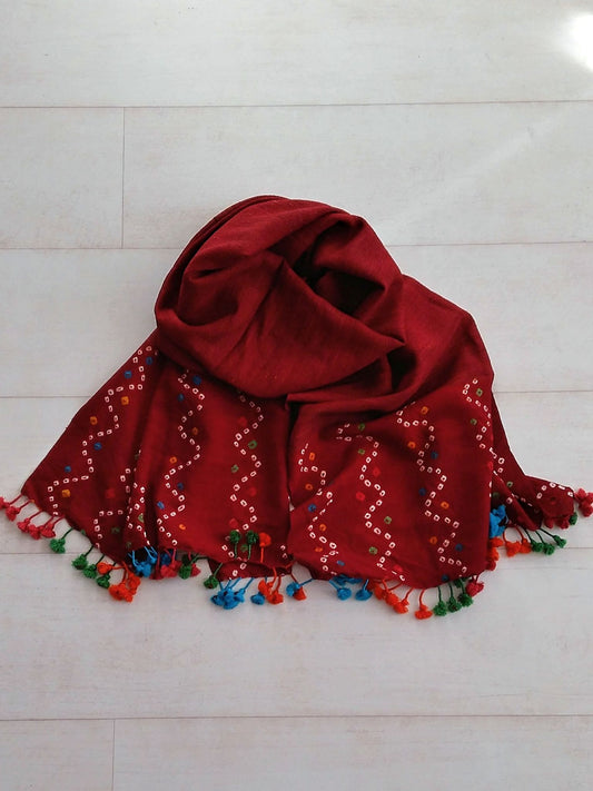 Deep Maroon Bandhani Stole - An Indian Summer