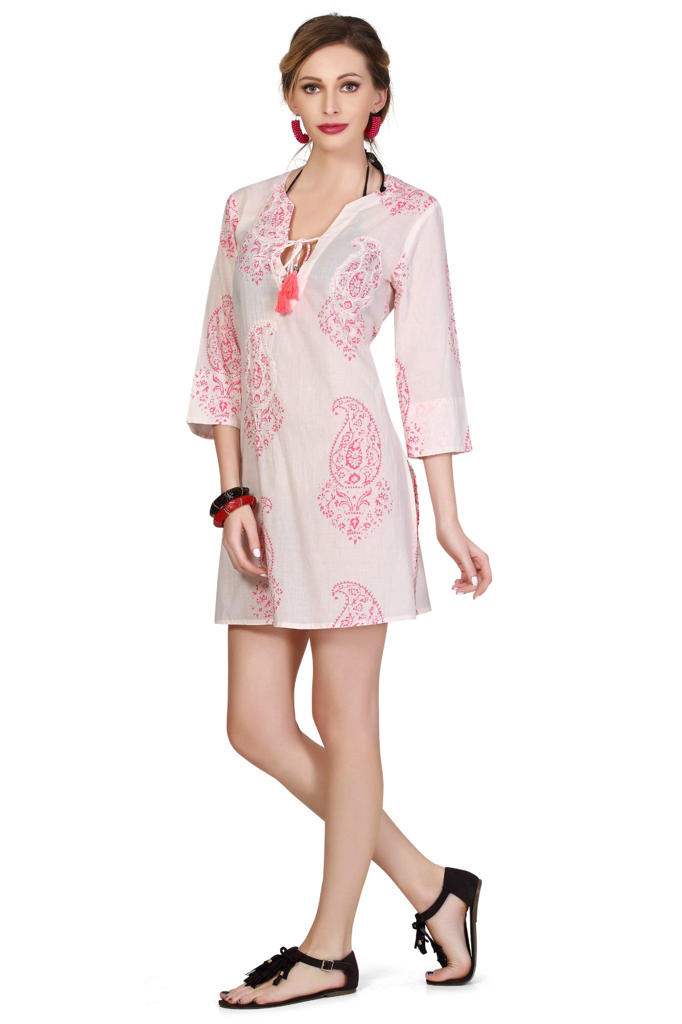 Paisley Embroidered Tunic - Neon Pink - An Indian Summer