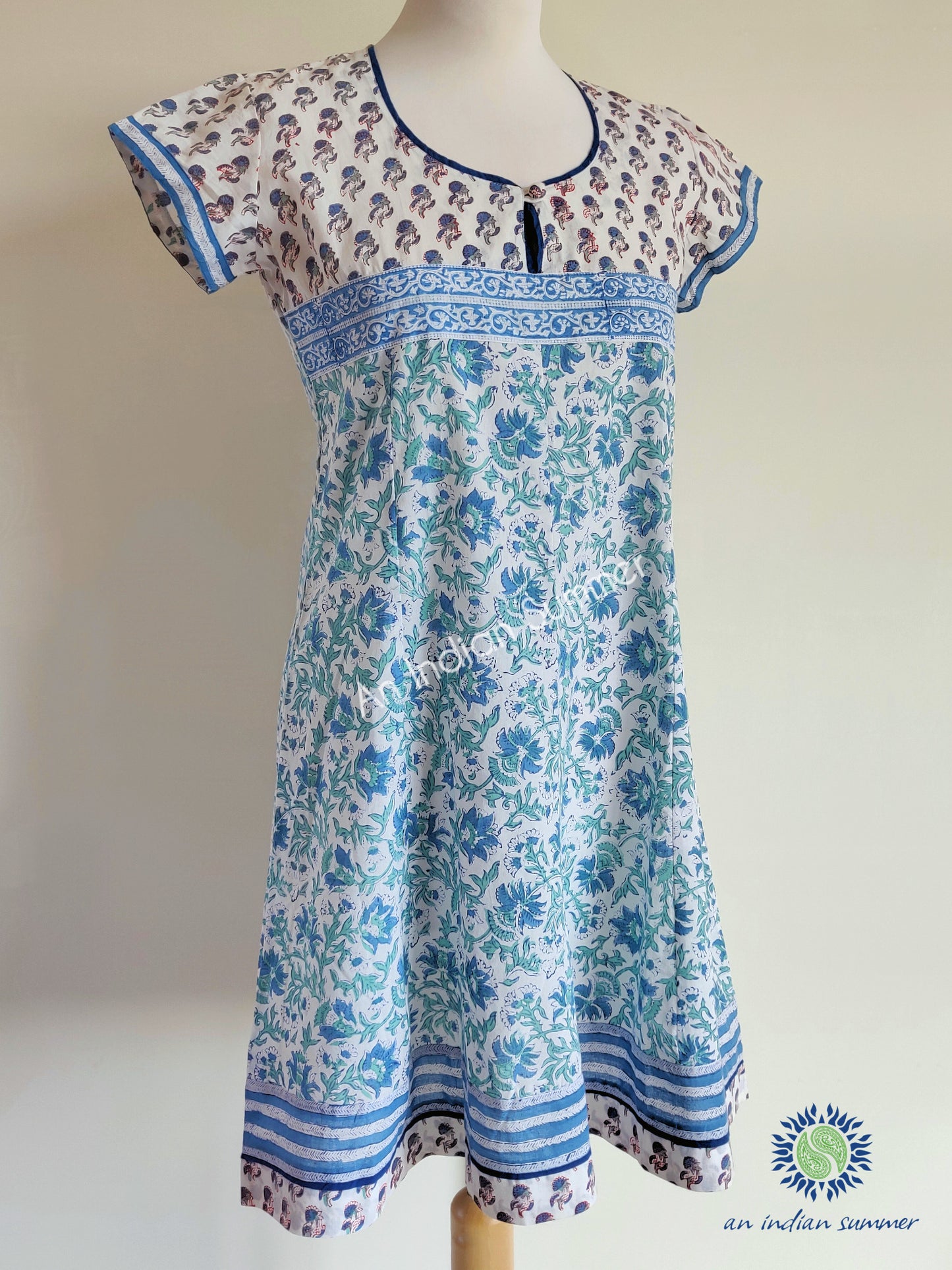 Tulika Dress | Blue & Aqua | Hand Block Printed | Cotton | An Indian Summer | Seasonless Timeless Sustainable Ethical Authentic Artisan Conscious Clothing Lifestyle Brand