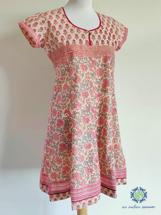 Tulika Dress | Peach & Pink | Hand Block Printed | Cotton | An Indian Summer | Seasonless Timeless Sustainable Ethical Authentic Artisan Conscious Clothing Lifestyle Brand